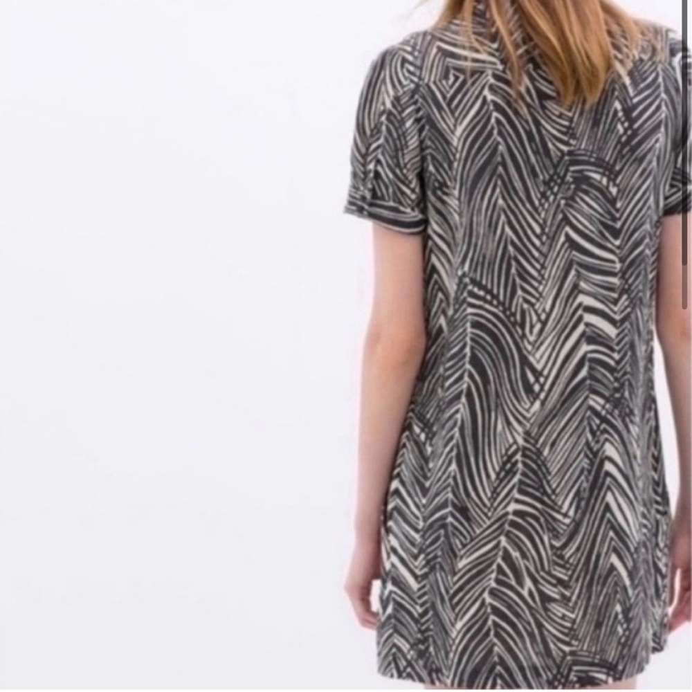 Zara Black and White Palm Print/Tropical Linen Summer Dress - Size XL - EUC - Picture 2 of 7